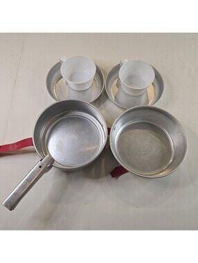 Vintage Mirro Aluminum Backpacker Mess Kit 7 Pieces Made In USA!